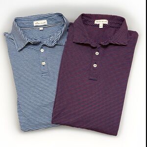 Peter Millar Pima Cotton Polo Bundle – Men’s Large Blue & Plum Stripe